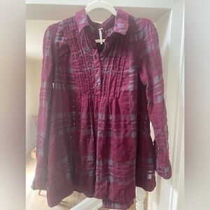 Free People Burgundy Plaid Blouse Size Small